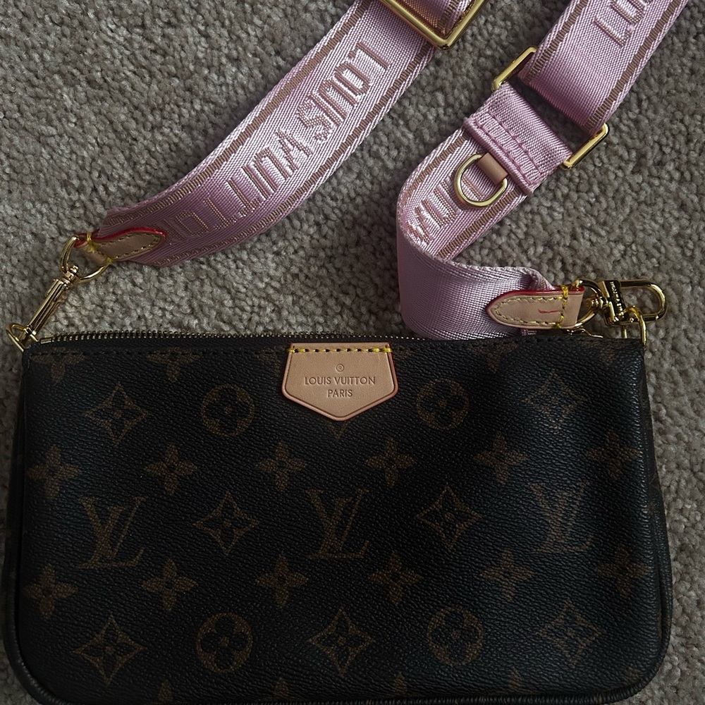 Louis Vuitton Monogram Crossbody Bag with Pink Strap - Picture 2 of 3
